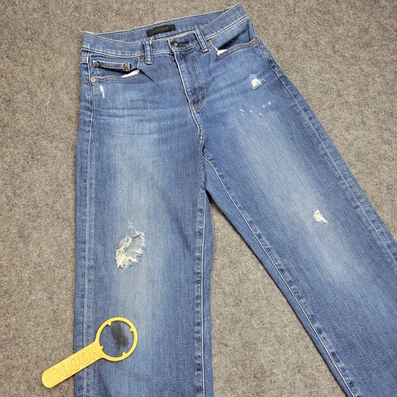 Uniqlo Jeans Womens 3 Blue Denim Distresd Single Stitch Flat Front Straight Leg - Picture 5 of 14